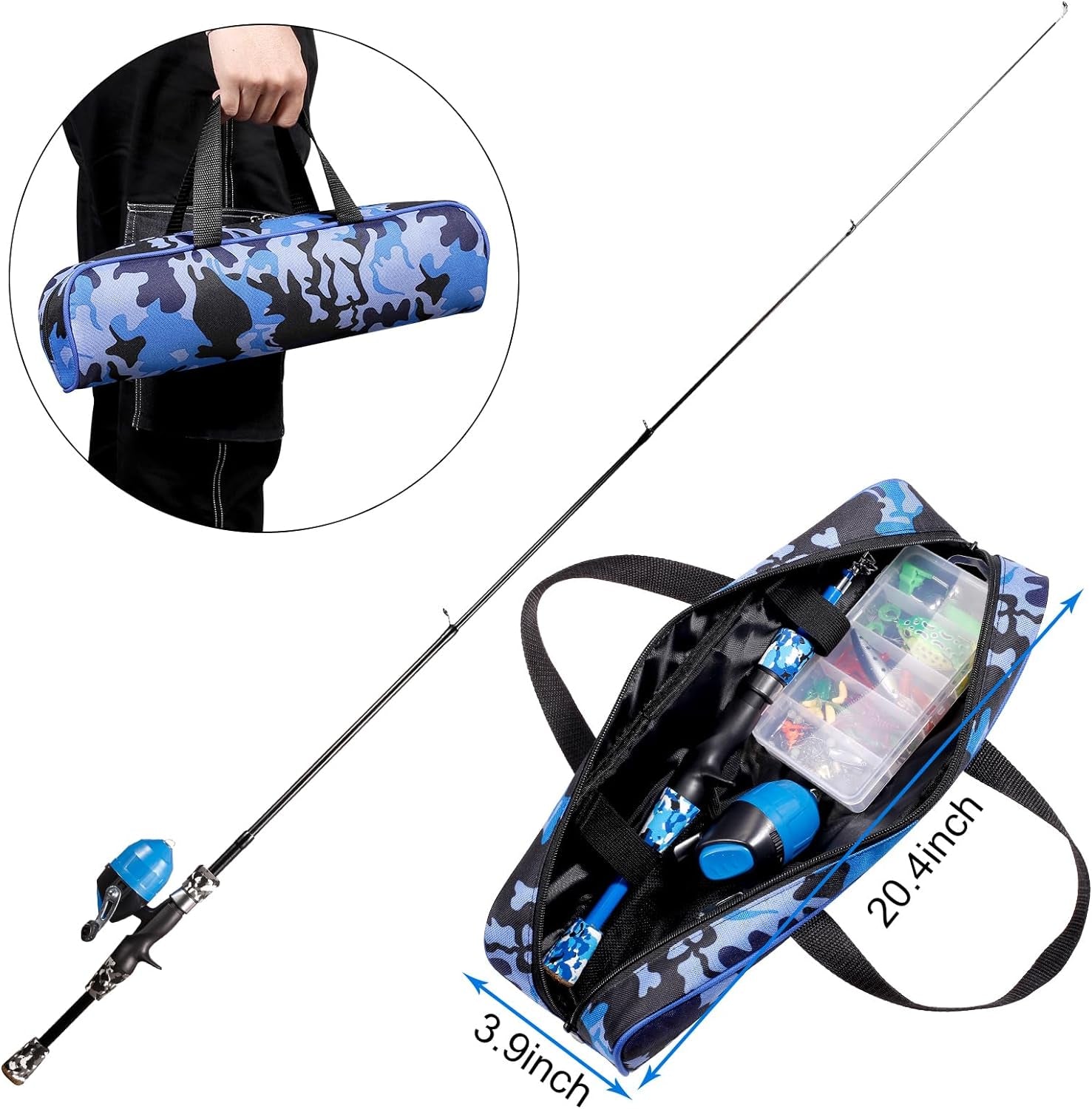 Kids Fishing Pole - Telescopic Fishing Rod and Reel Combo Kit - Fishing Gear, Fishing Lures, Carry on Bag, 70 Set Fully Fishing Equipment - for Boys, Girls, Youth