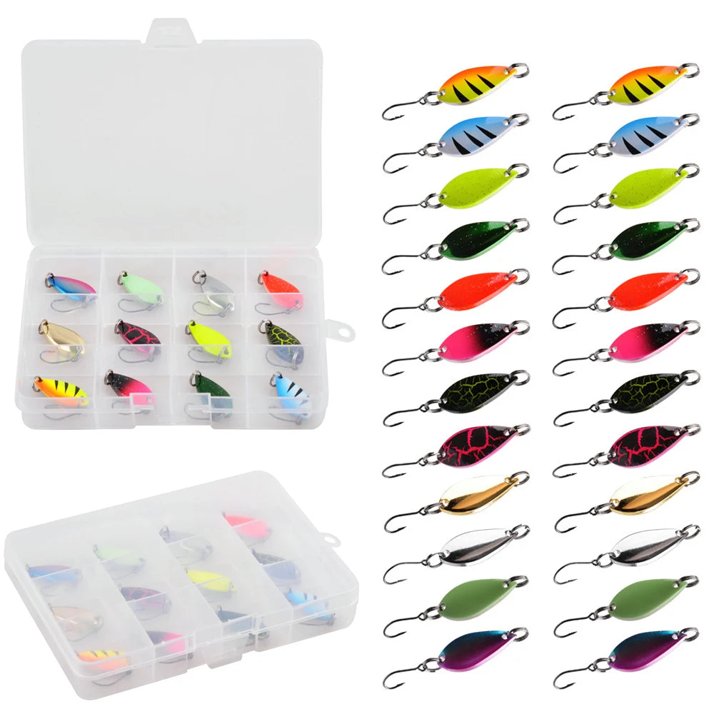24Pcs/12Pcs Fishing Spoon Lure Set 5g Metal Trout Lures with Single Hook Casting Bass Jig bait Spoon Fishing lure kit
