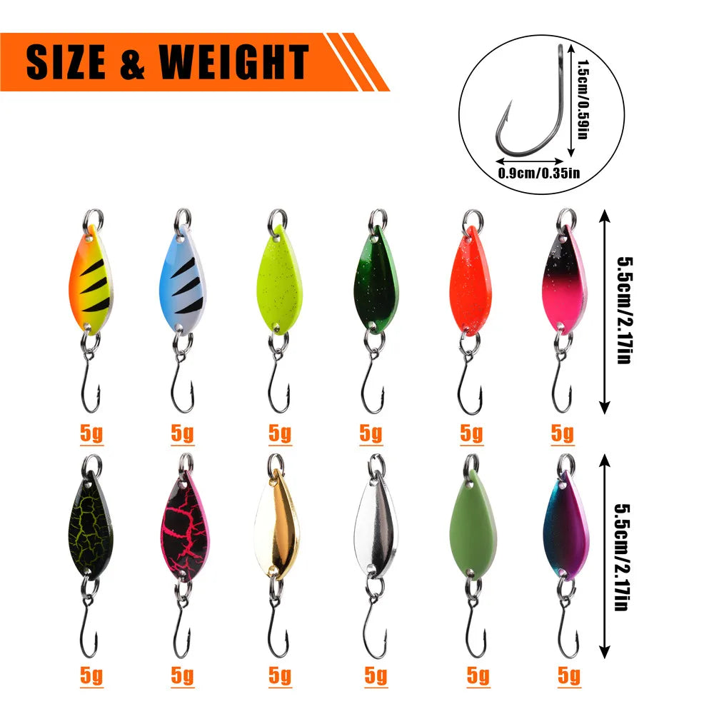 24Pcs/12Pcs Fishing Spoon Lure Set 5g Metal Trout Lures with Single Hook Casting Bass Jig bait Spoon Fishing lure kit